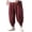 Wine, variant on Men's Japanese Cotton Linen Cropped Pants, Loose Wide-Legged Drawstring Casual Pants Plus Size for Summer, Beach and Relaxation,Army Green,L