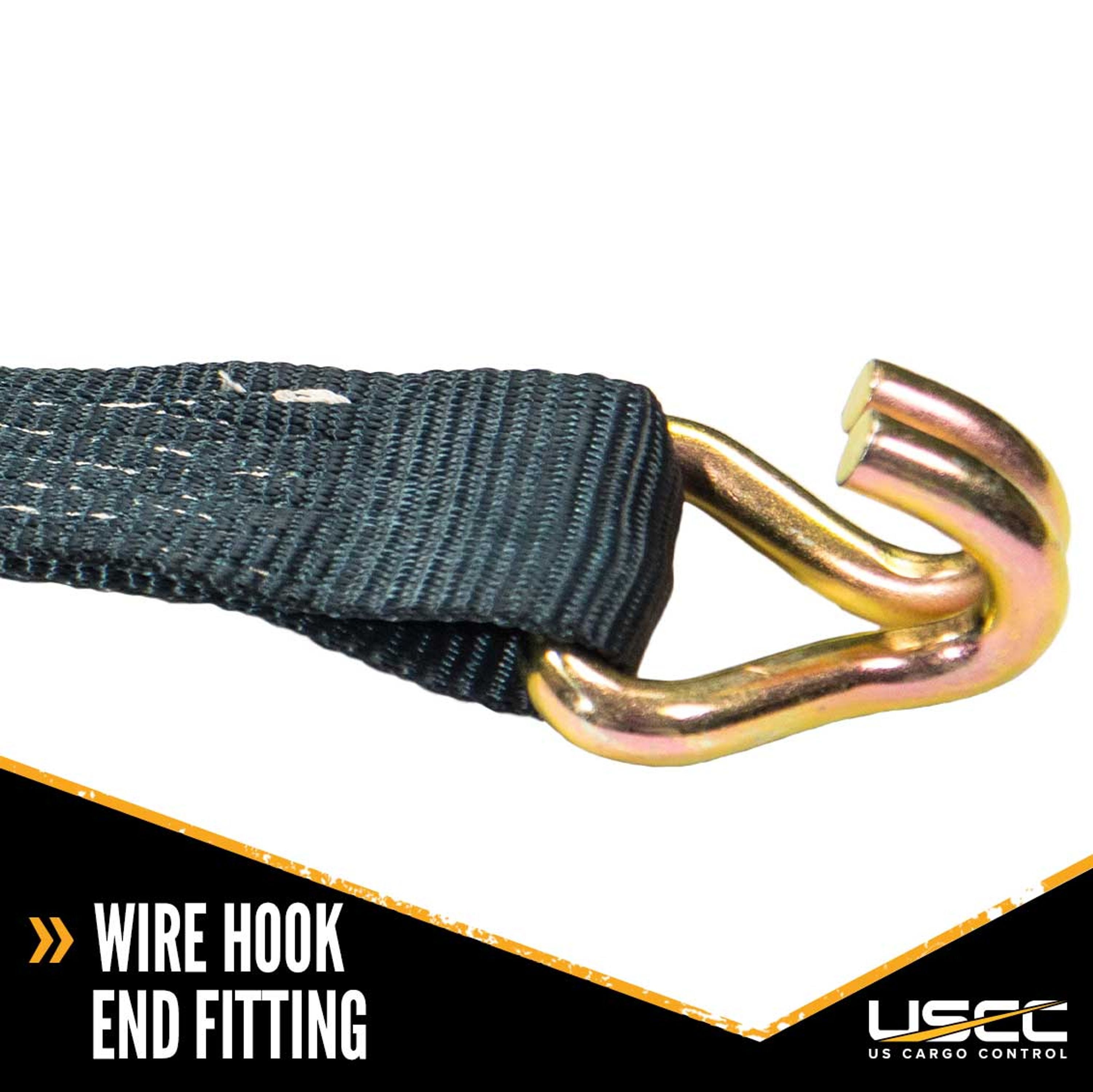 US Cargo Control Ratchet Straps, 2 Inch x 24 Foot Ratchet Strap, 2 Inch Ratchet Strap, Black Ratchet Strap, Wire Hook Ratchet Strap, Tiedown Strap With Double J Hooks, Secure Cargo With Ease