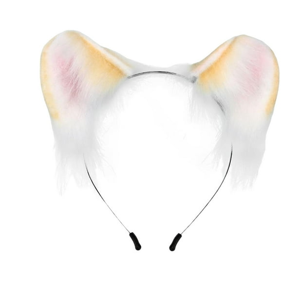 Diadema con orejas de gatito de peluche para mujer y niña, aro para el pelo con orejas de animal para escenario Amarillo