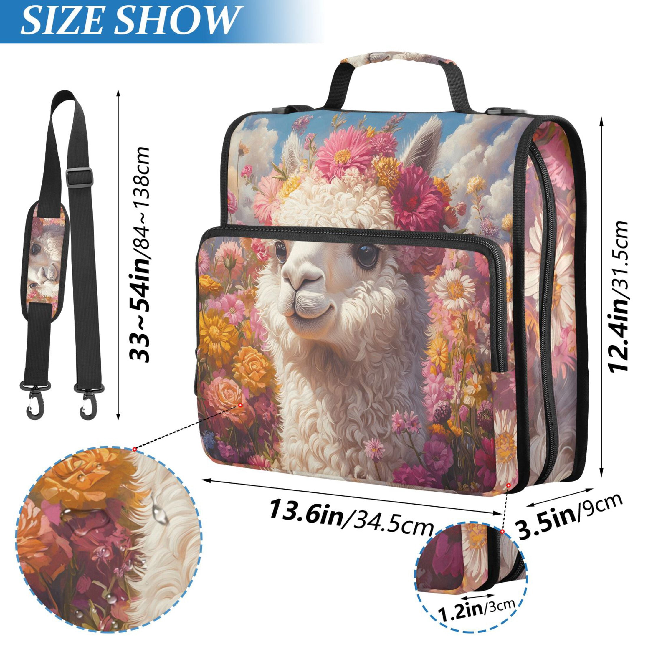 3 Ring Zipper Binder with Shoulder Strap Waterproof Trapper Keeper 2 Inch D-Ring 500 Sheets Capacity Alpaca and Flower