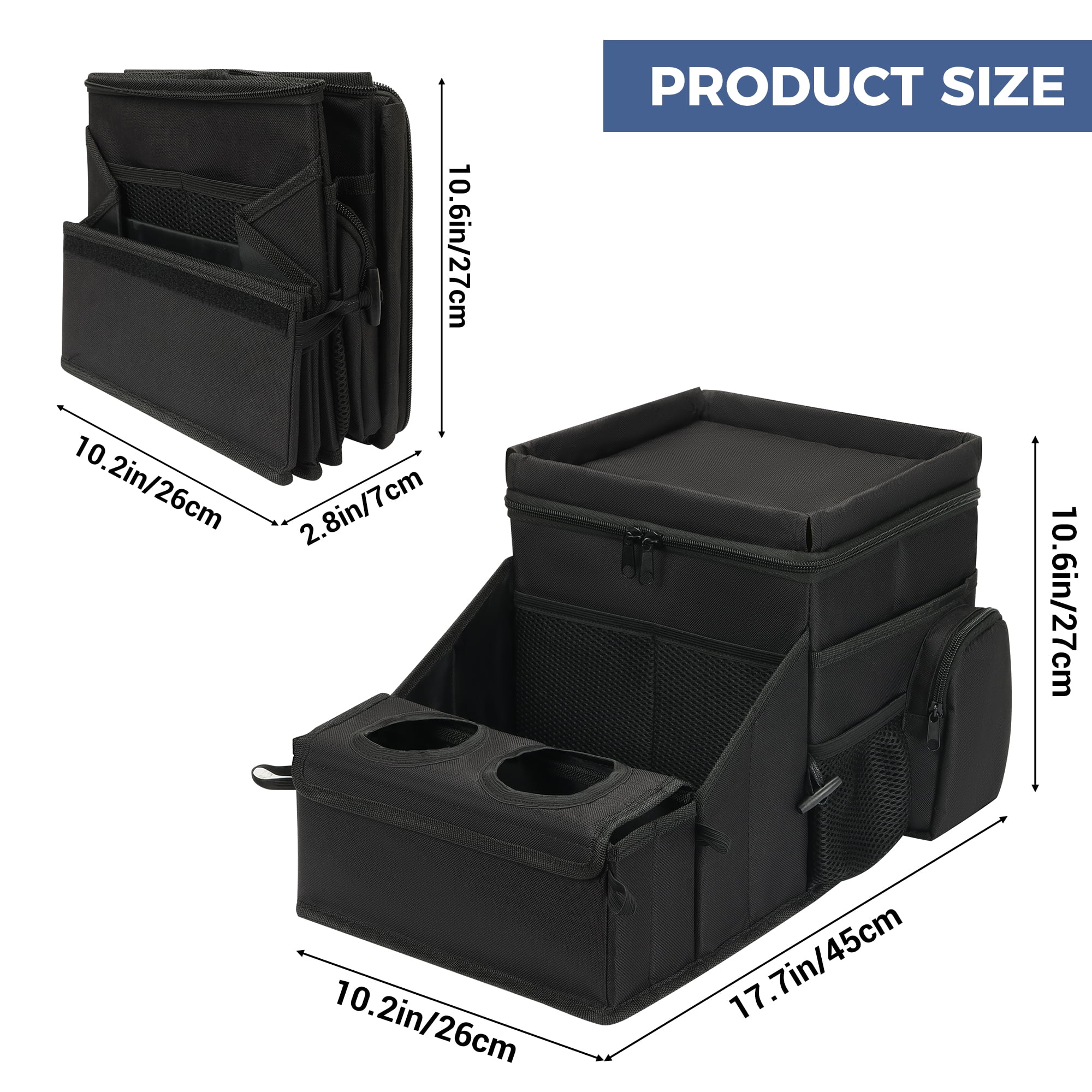 INFANZIA Car Seat Organizer, Backseat Van Organizer with Cup Holders for Car Front Passenger and Back Seat, Carseat Storages with Cooler Compartment for Kids and Adults for Toy, Snacks, Black