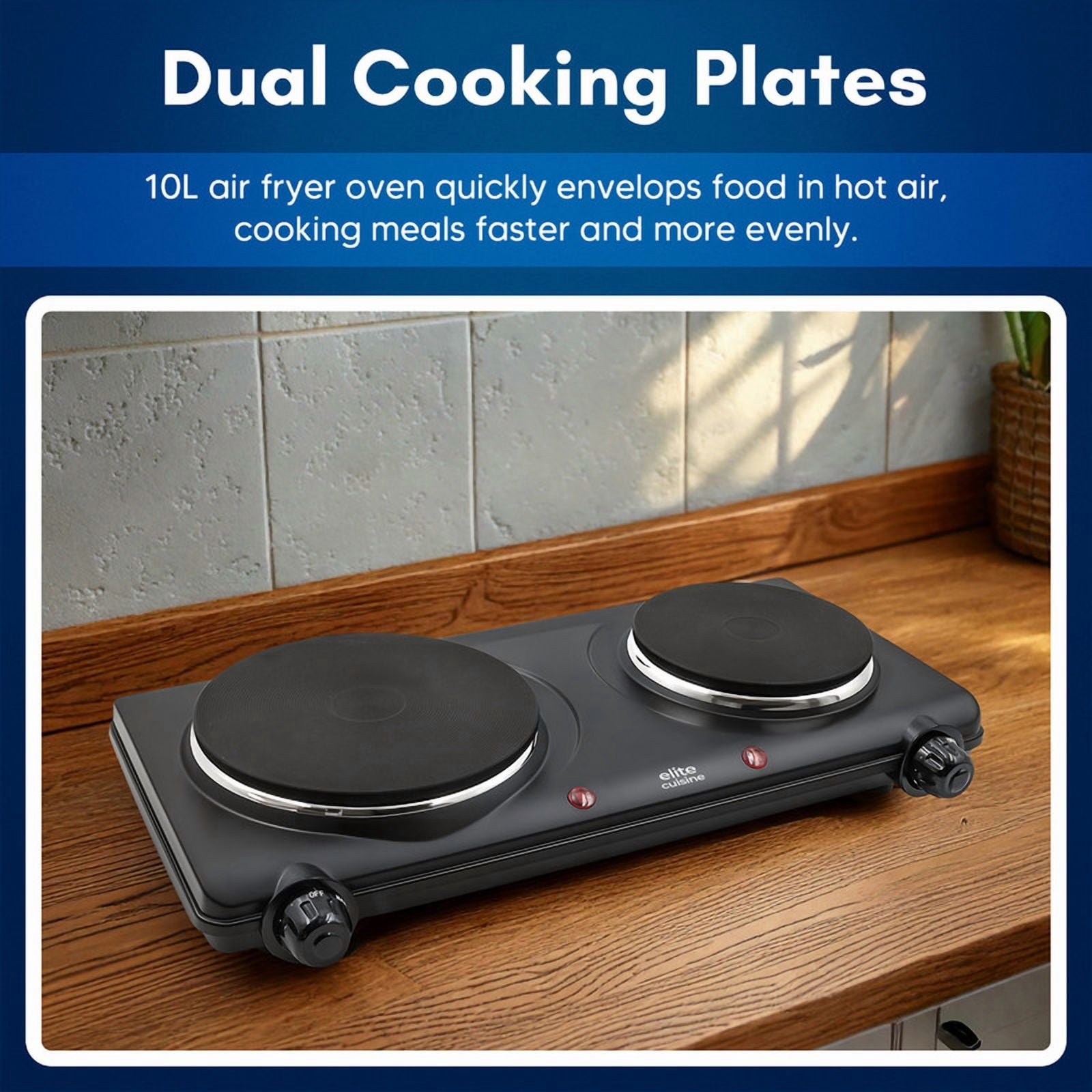 Elite Cuisine EDB503 Electric Double Cast Burner Hot Plate