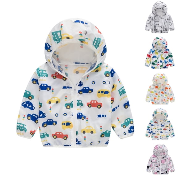 YHAJDS Girls Boy Sun Protection Jacket Print Hooded Long Sleeve Zip Up Lightweight Air Conditioned Room Jacket Raincoat