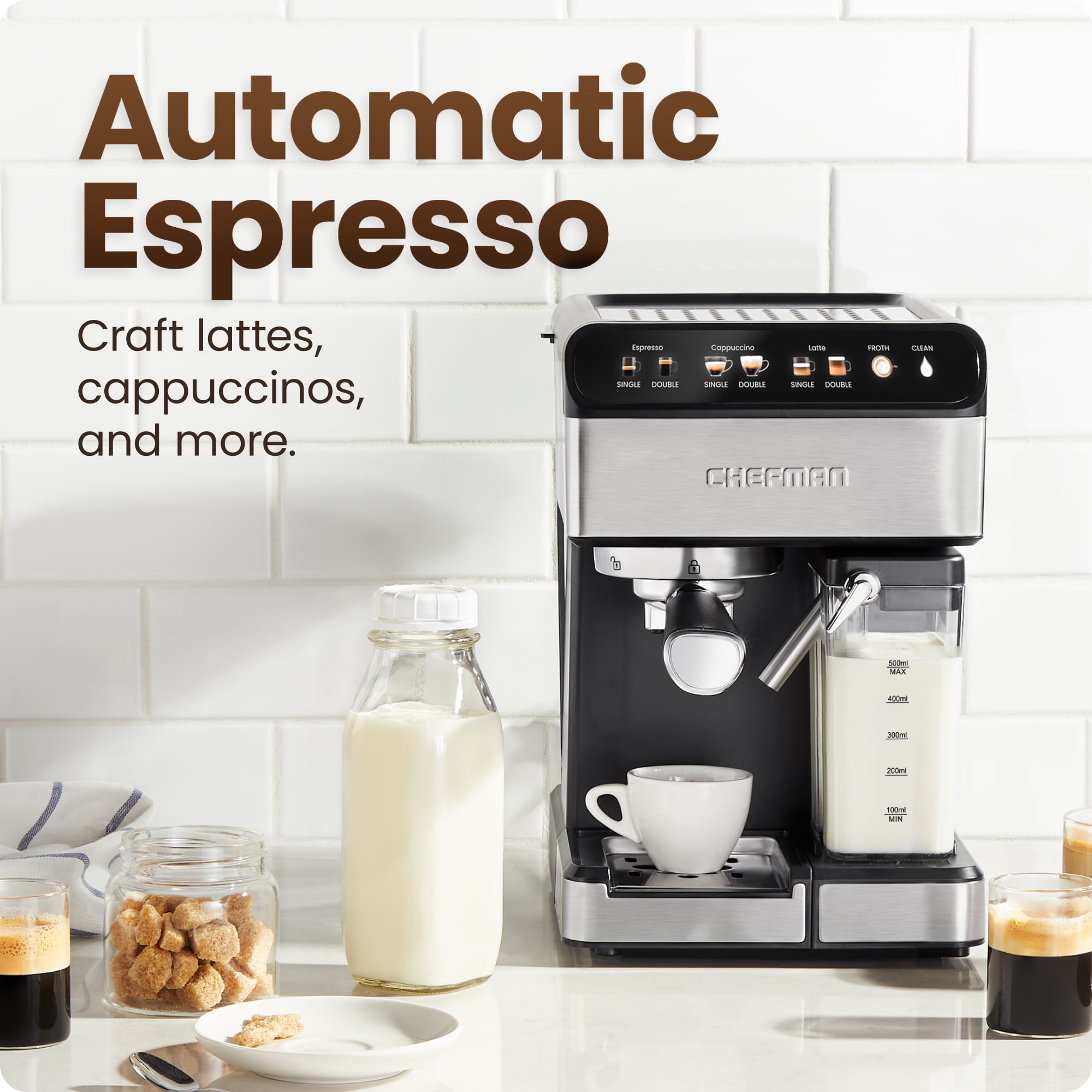 Chefman CaféMaster Pro Espresso Machine w/ Milk Frother for Cappuccinos & Lattes – Stainless Steel