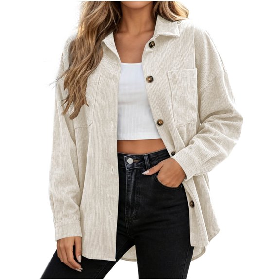 StSilkitty Button down Shirt Jacket for Women Long Sleeve Collared Shacket Coat with Pockets Fall Winter Outerwear