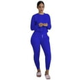 thumbnail image 2 of Jacenvly Women'S Pants Solid Soft Comfortable Sweatshirt Set Crewneck Pullover Elastic Waisted Long Pants Leisure Trendy Two-Piece Set Blue, 2 of 4