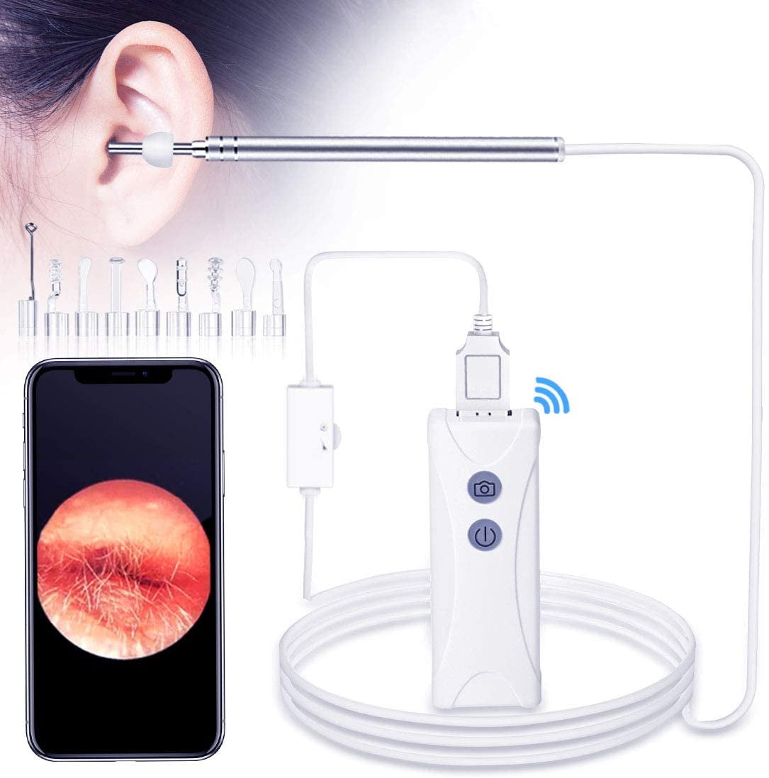 Wireless Ear Endoscope Earwax Removal WiFi Connected hd Camera Adjustable LED Light Suitable iPad and Android Smartphone 