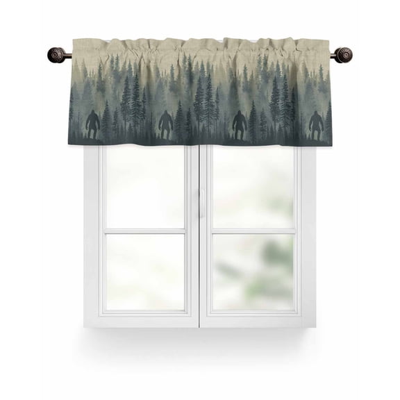 Green Rustic Misty Forests Kitchen Valances for Windows Gorillas Silhouette Valance Curtains for Kitchen /Living Room/Bedroom/ Bathroom Decor, 42"x12 " ,Rod Pocket 1 Panel,