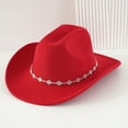 thumbnail image 2 of HNMKIU Western Cowboy Hat for Men and Women Bohemian Style Fedora Fashion Accessory with Rhinestone Embellishments and Curved Brim,Red, 2 of 4