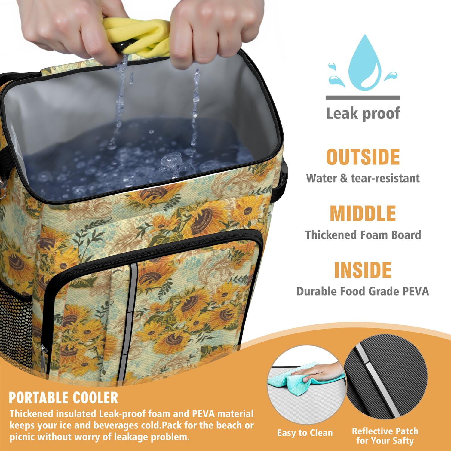 Travel Cooler Bag - Sunflower Camping Beer Cooler Backpack with Bottle Opener- Waterproof Insulated Picnic Backpacks - Cooler Bag for Beach