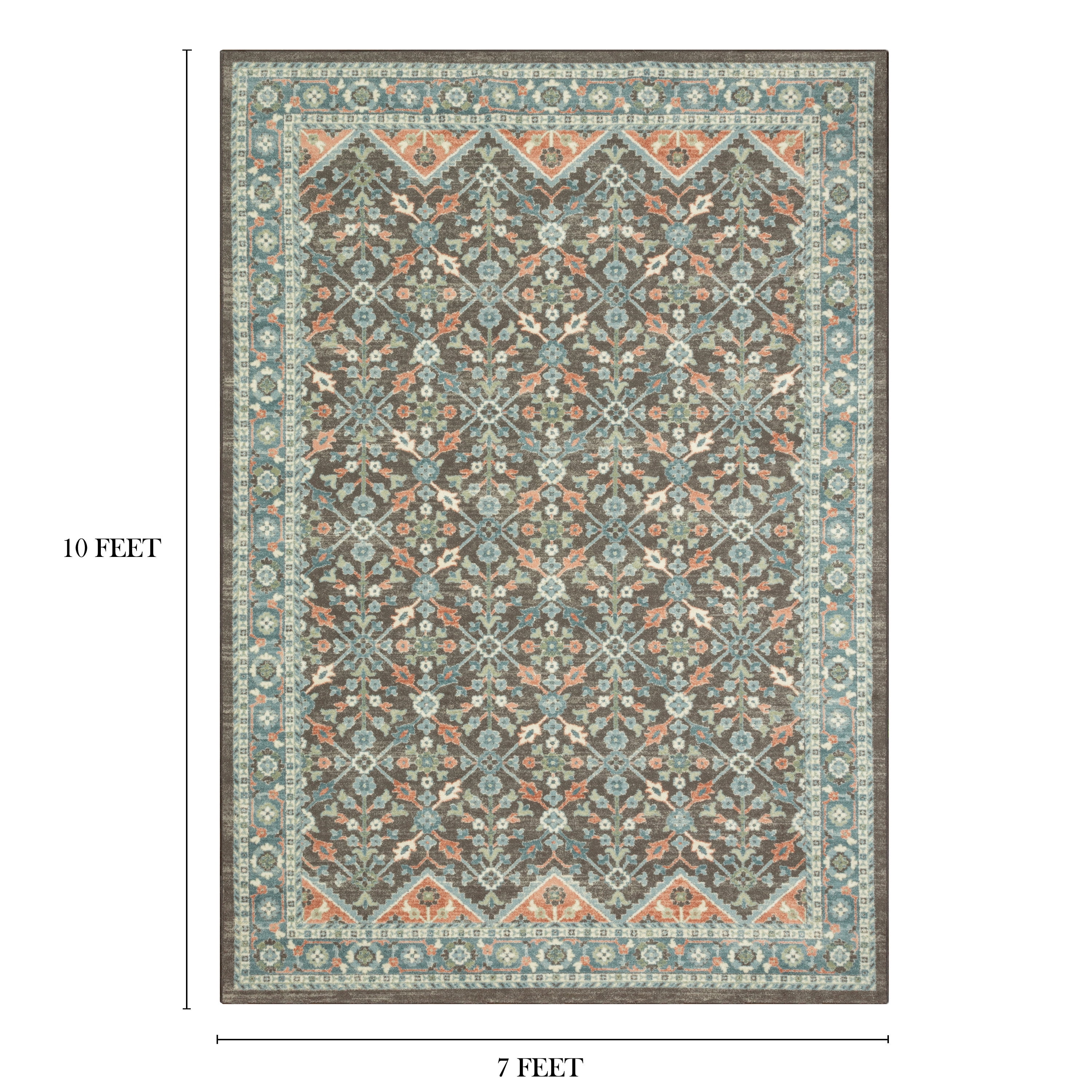 Mainstays Persian Border Medallion Loop Print Gray Aqua Indoor Area Rug, 7' x 10'