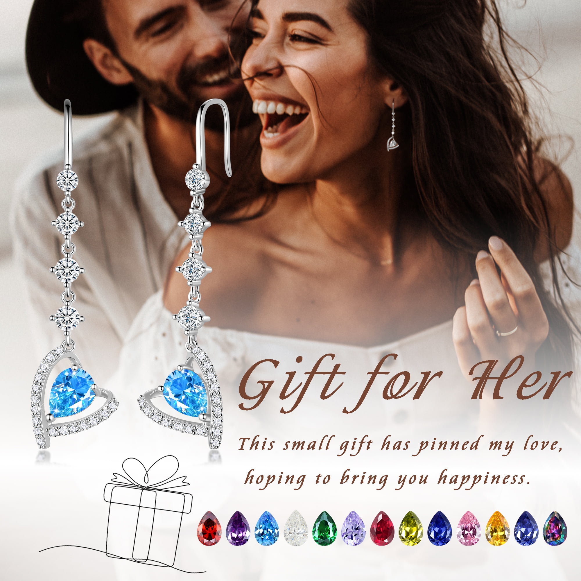 Beautlace 925 Sterling Silver Heart Drop Earrings,Love Heart April Birthstone Dangle Earrings Hook Jewelry Birthday Christmas Valentines Mother's Day Gifts for Women Mom