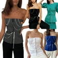 thumbnail image 7 of Biekopu Women Vest Tops, Strapless Metal Chain Solid Color Casual Party Street Summer Wrapped Shirt, 7 of 7