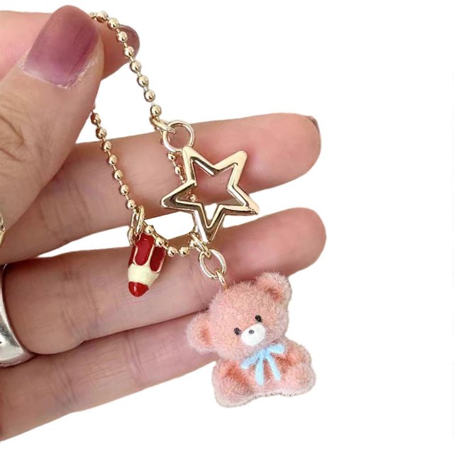 Practical Small Sturdy Flocking Bear Charm Accessory for Keychains Phones Decoration Portable Gifts for All Ages