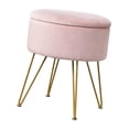 thumbnail image 1 of Taburete de tocador Soledad para maquillaje decorativo moderno con patas doradas taburete redondo de terciopelo Rosa, 1 of 10