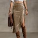 thumbnail image 2 of Falda de Franja para Mujeres de Cintura Alta Bodycon Midi Asimétrica Split Western Style, 2 of 9