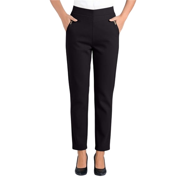 Htigea Work Pants for Women Solid Color High Waisted Cropped Pant Summer Business Office Dress Trousers with Pockets Black XL