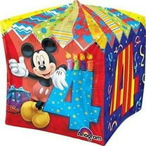 15 inch MICKEY MOUSE Cubez AGE 4 Balloon  Party Supplies Decorations Foil Mylar Balloon