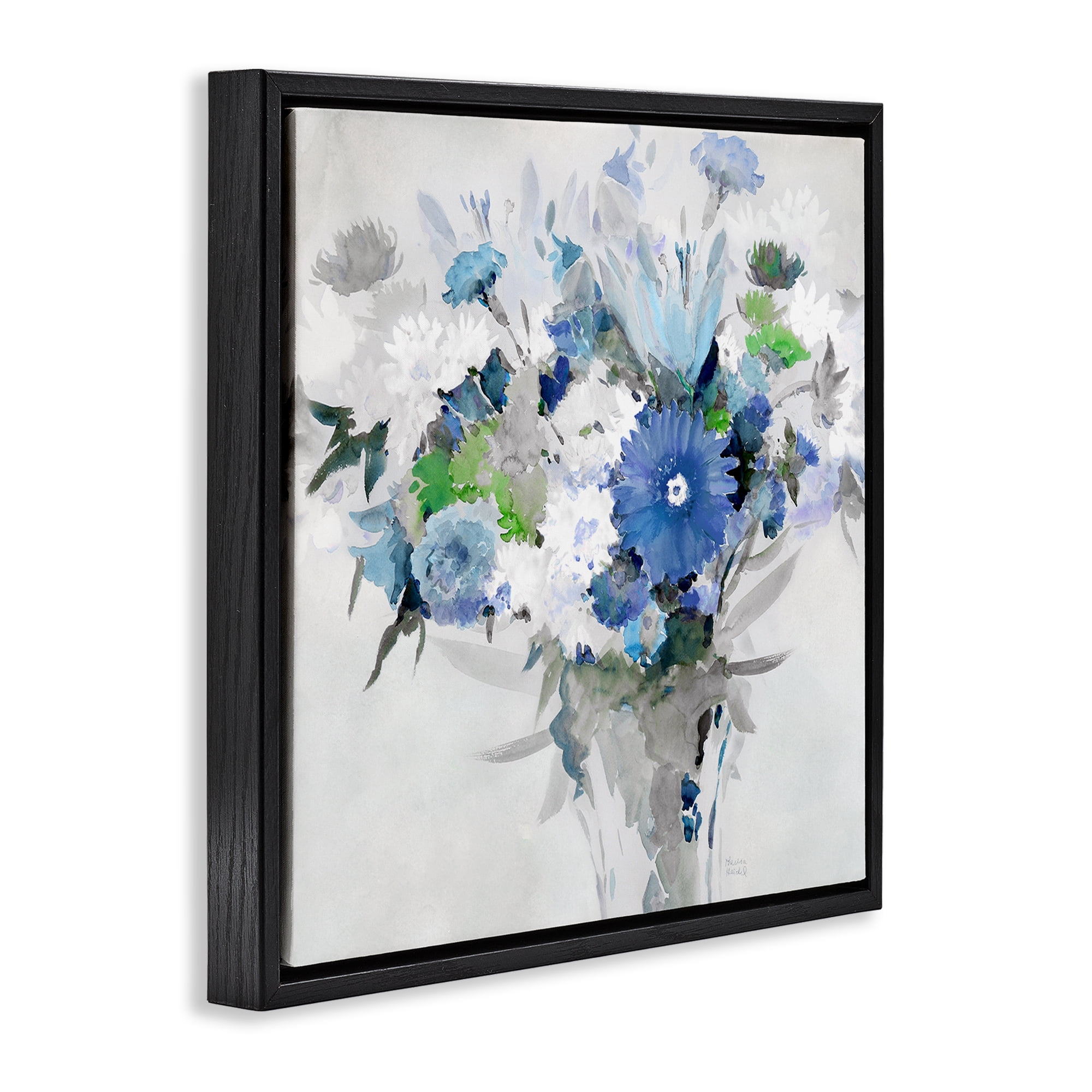Stupell Industries Bustling Blue Bouquet Plants & Flowers Painting Black Floater Framed Canvas Art Print Wall Art, 25 x 25
