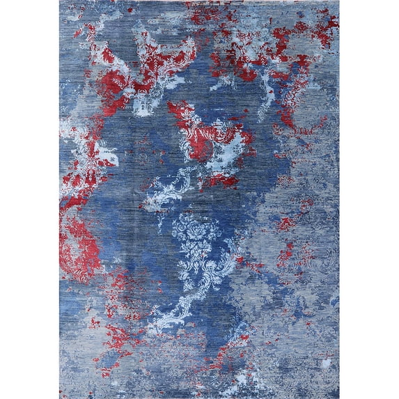 Ahgly Company Indoor Rectangle Mid-Century Modern Denim Blue Oriental Area Rugs, 5' x 8'
