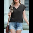 thumbnail image 4 of Blusas de Mujer con Mangas , Texturizadas, Elegantes e Informales, con Cuello en V, para el Trabajo y el Verano. Negro L, 4 of 8