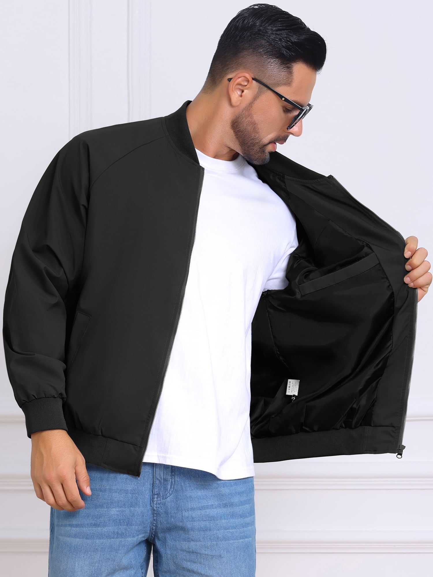 DARING DIVA Casual Stylish Lightweight Full Zip Up Bomber Jacket M Black