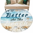thumbnail image 2 of 8ft Round Rug, Summer Coastal Beach Non-Skid Rubber Backing Large Area Rugs - Living Room Bedroom Home Office, Ocean Wave Starfish Shell Indoor Floor Mat Carpets Washable Rug, 2 of 9