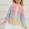 thumbnail image 2 of Otqutp Girls Gradient Color Bow Cardigan Sweater Crew Neck Loose Cute Crop Sweaters Long Sleeve Button Down Knitted Outwear, 2 of 7