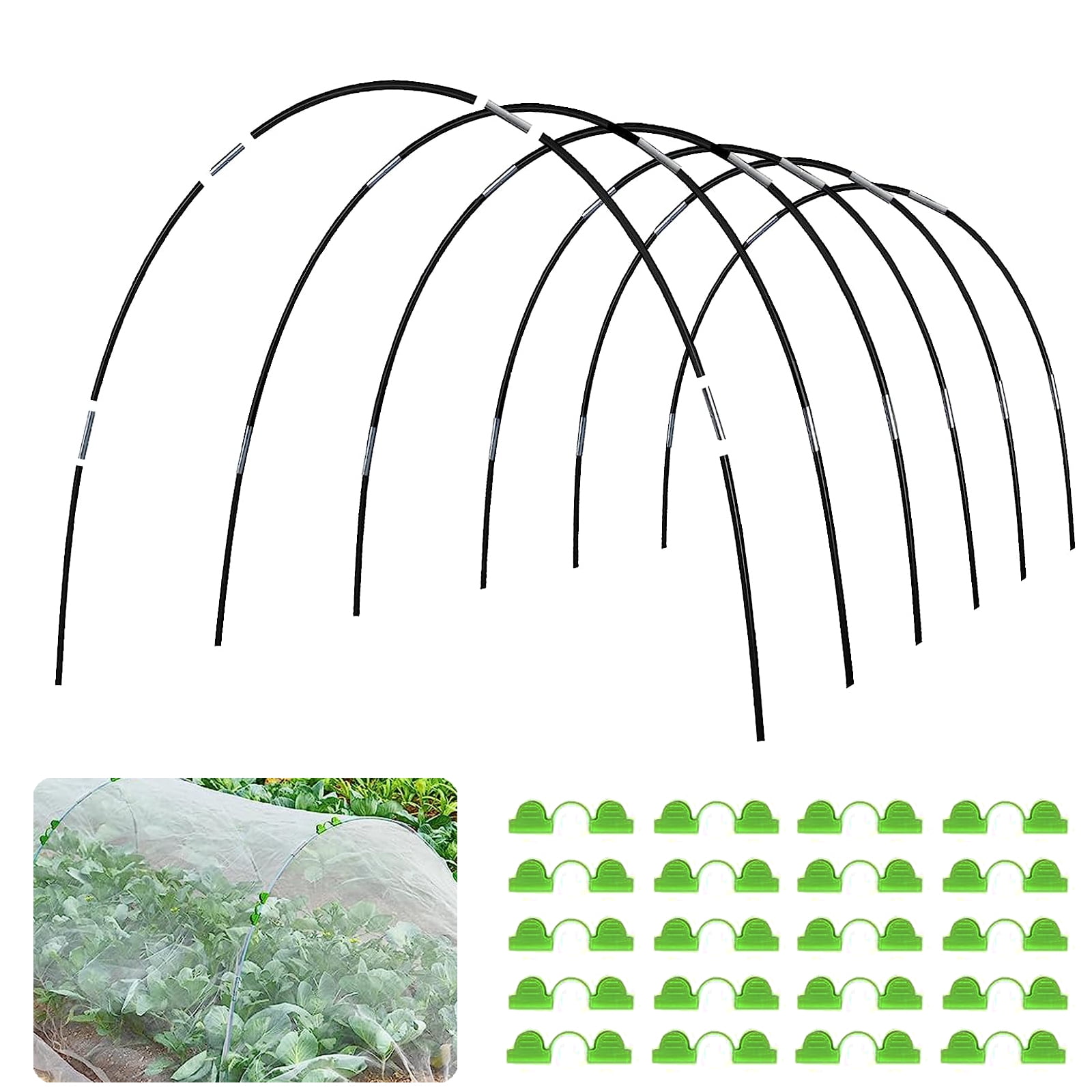 Garden Hoops for DIY Grow Tunnel, 6 Sets 30 PCS Rust-Proof Fiberglass ...