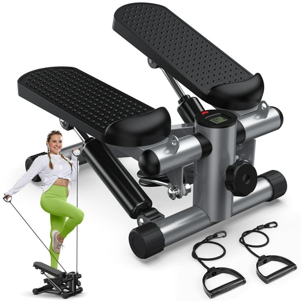 edx Steppers para Ejercicio, Mini Home Fitness Step con Resistencia, Capacidad de Carga 300 Libras, con Pantalla Digital, para Fitness en Interiores, Plateado