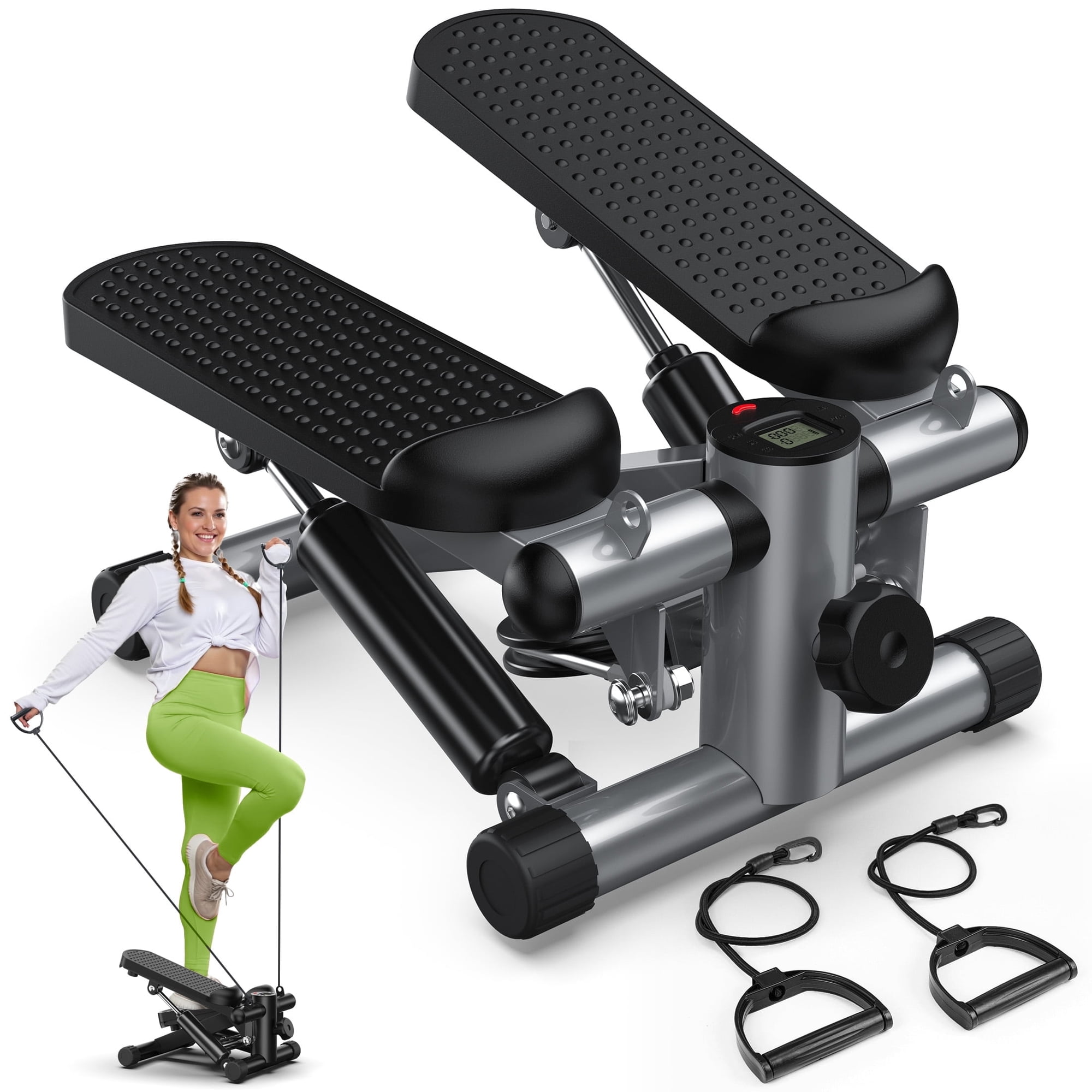 edx Steppers for Exercise, Mini Home Fitness Step with Resistance, Load Capacity 300lbs, with Digital Display, for Indoor Fitness, Silver