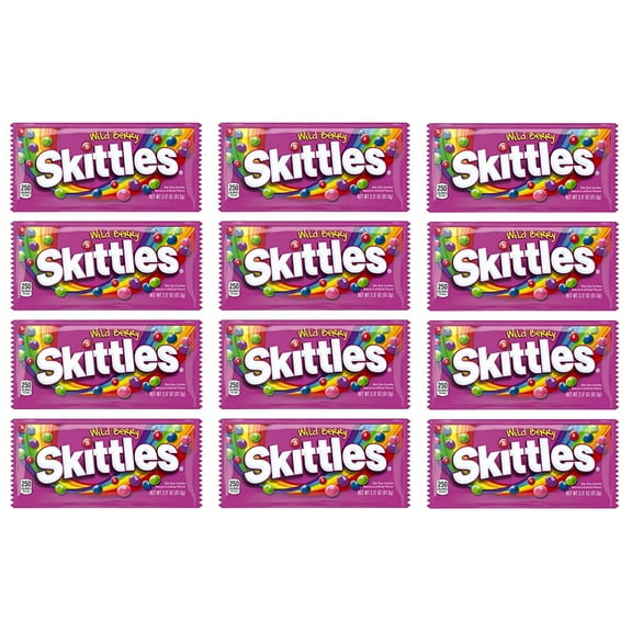 SKITTLES - Original, Wild Berry, Tropical, Smoothies, Sour, Brightside, All Lime - Full Size, Bite Size Candy, Individual Packs - Great For Holidays, Parties, Gifts & More ! (Wild Berry - 2.17 Ounce,