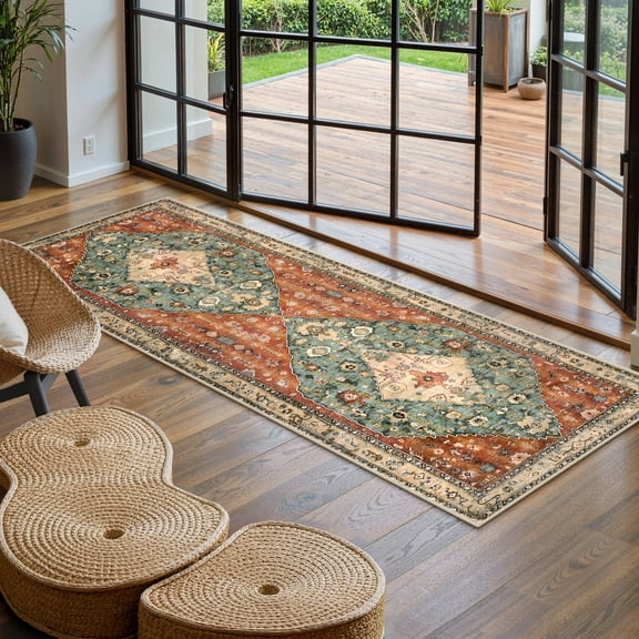 Wonnitar 2'x6' Boho Tribal Runner Rug, Vintage Kitchen Runner Rug, Soft Non Slip Washable Laundry Room Mat Indoor Throw Hallway Floor Carpet Runner for Bathroom Entryway Bedroom