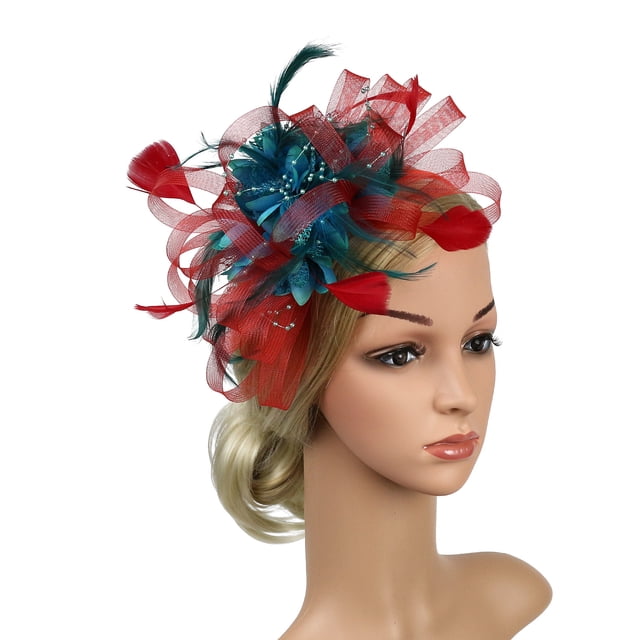 Feather Fascinator Flower Hair Clip for Women Bridal Headwear Wedding Cocktail Tea Party Derby Costume Hat Pin Hair Accessory