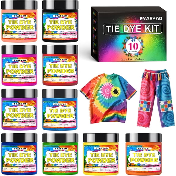 EYAEYAO 10 Colors Tie Dye for Clothes | (2oz Each) Permanent Fabric Dye for T-Shirts, Skirts & More | Non-Toxic Tye Dye Powder for Kids & Adults | Just Add Water (10 Colors)