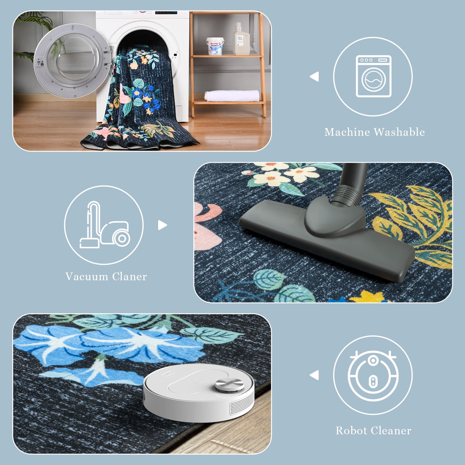 Wellber Area Rug Soft Vintage Floral Rugs Non Slip Carpet for Bedroom Living Room Home Deocr,4'x6',Blue