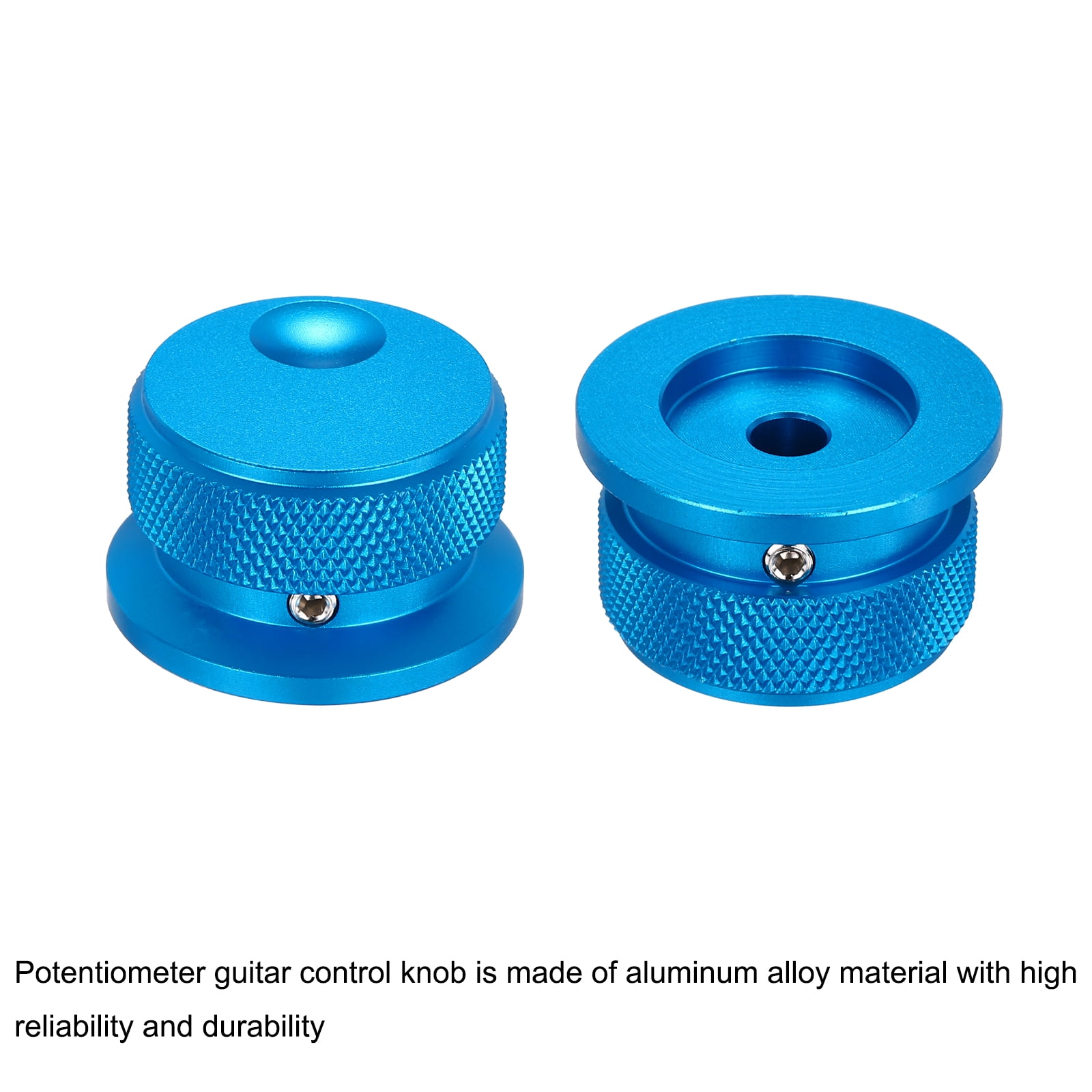 2 Pcs Aluminium Potentiometer Knobs, 1/4" (6mm) Universal Volume Tone Control Knobs with Oval Groove Indicator, 4/5" Blue(34x20mm)