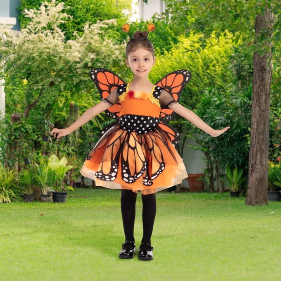 Joyfy Butterfly Costume for Girls, Orange Toddler Butterfly Costume with Wings and Headdress for Halloween Party
