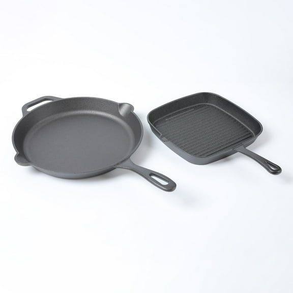 HAWOK Cast Iron Griddles Round Pan DIA.12 inch and Square Griddle Set 2