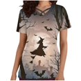 thumbnail image 1 of Tops Cortos para las Mujeres, Halloween Impreso en Cuello en V con Bolsillo, Moda Casual Manga Corta, 1 of 5
