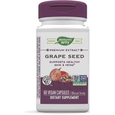 Nature's Way Premium Extract Grape Seed Standardized to 95% Polyphenols, 100 mg per serving, 60 VCaps