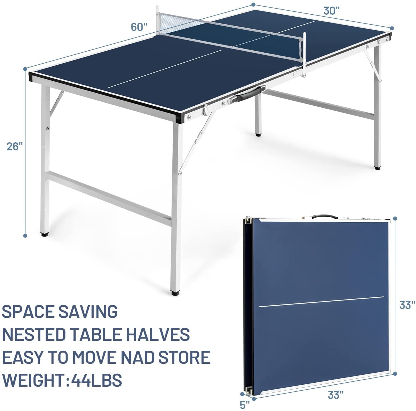 Professional MDF Indoor Table Tennis Table w/ Quick Clamp Ping Pong Net & Post 
