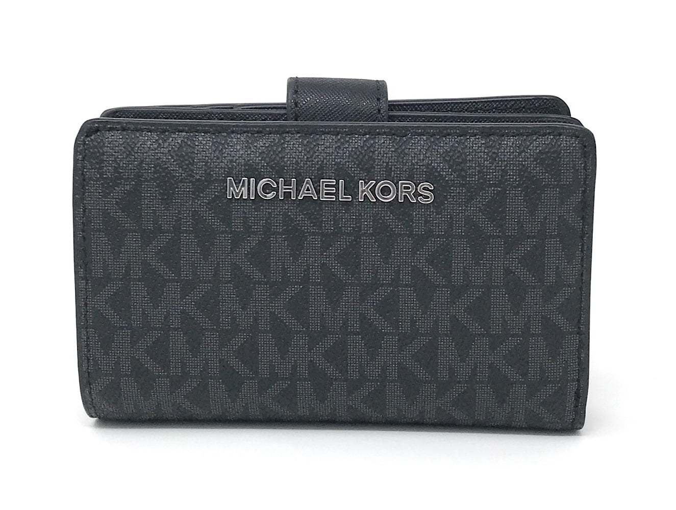 Authentic Michael Kors Jet Set Travel Signature Large MK Letters Medium  Bifold Zip Coin Wallet - Vanilla
