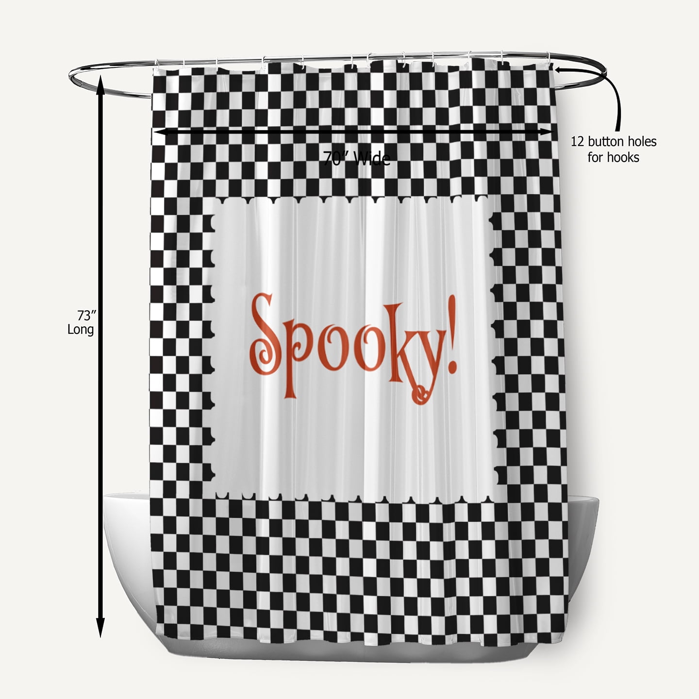 Simply Daisy 70" W x 73" L Halloween Spooky Checks Polyester Shower Curtain, Black [1 Ct]