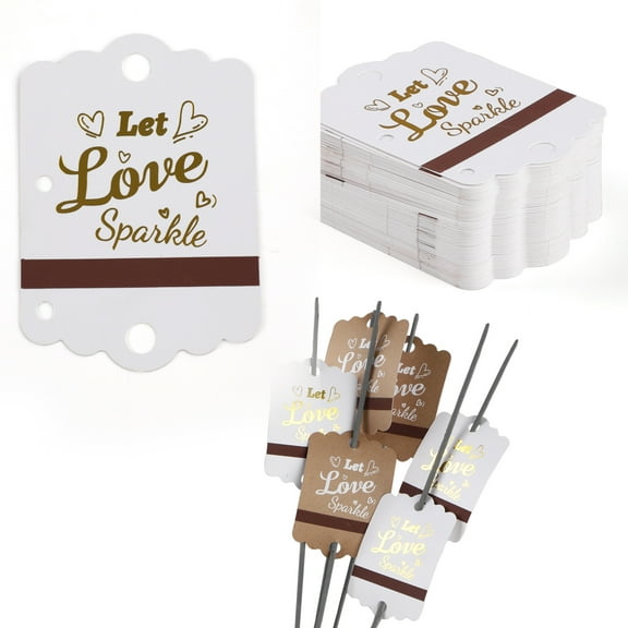 100PCS Kraft Wedding Send-Off Tags, Rustic ‘Let Love Sparkle’ Decor Paper Sleeves for Ceremony Grand Exit, Anniversary, Parties, Graduation Favors, Engagement Event