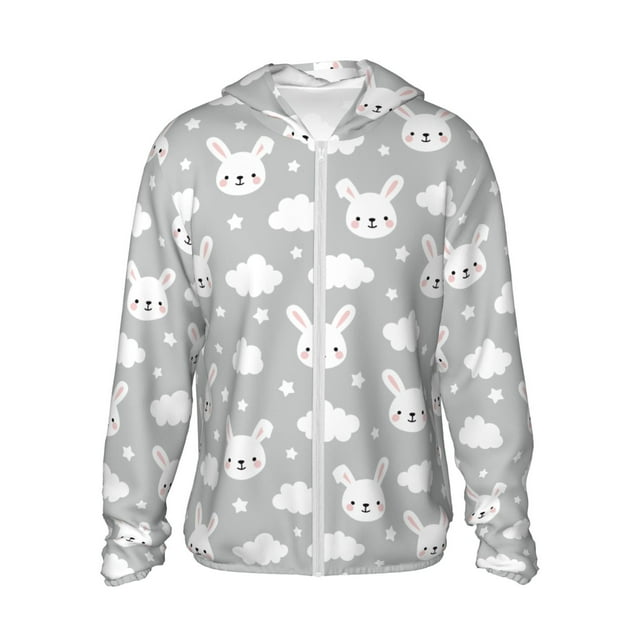 Vsdgher Rabbit And Cloud Print Adult Hoodie Shirts Rash Guard for Men Women,Long Sleeve Sun Protection Fishing Shirts for Athletic Running Swim-3X-Large