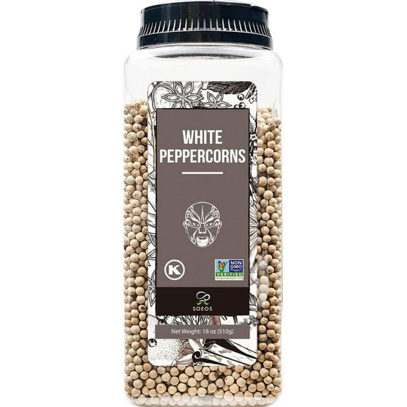 Soeos Whole White Peppercorns 18oz, Non-GMO, Kosher, Fresh Peppers for Grinder Refill and Bottles