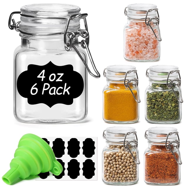 Frascos de vidrio ComSaf de 120 ml con tapa, juego de 6 tarros herméticos para especias