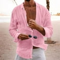 thumbnail image 2 of safuny Clearance Mens Casual Long Sleeve Cotton Linen Shirts Buttons Down Solid Plain Roll-Up Sleeve Summer Beach Shirts Workout Clothing Pink M, 2 of 6