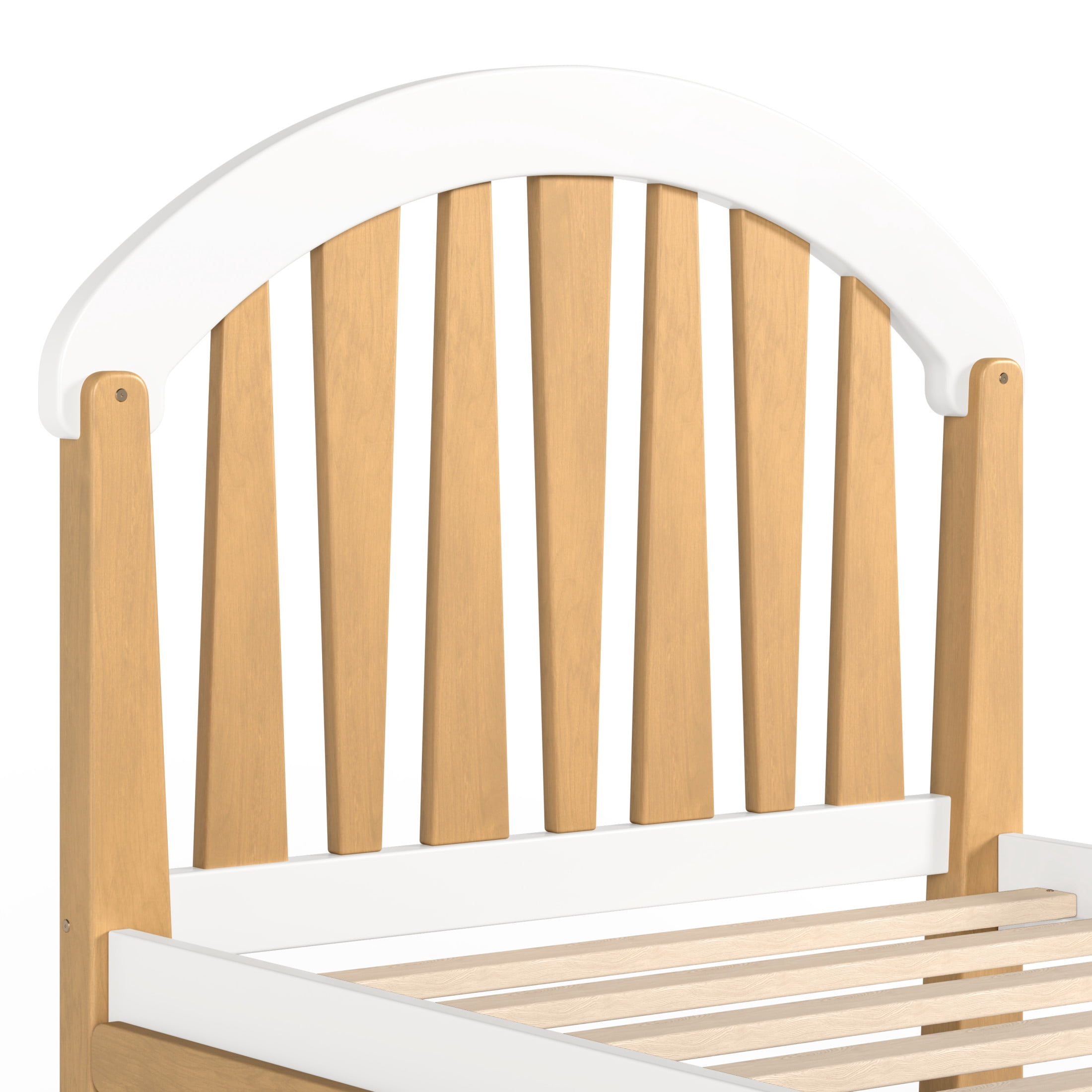 GDF Studio Twin Size Platform Bed with Storage Drawer, Round Headboard, No Box Spring Needed, White+Natural
